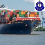 Cargo ship with Customs central excise service tax logo - rodtep scheme