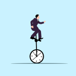 an office executive balancing on a cycle